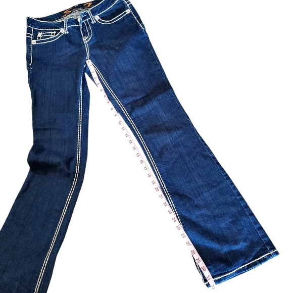 Seven 7 Dark Wash Boot Cut Mid Rise 5 pocket Sz W 27" x 31" L, Double stitch - Picture 3 of 12